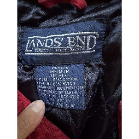 Lands End Womens Red Duffle Coat Medium 10/12 Genuine Leather Trim Vintage Style - Picture 6 of 16